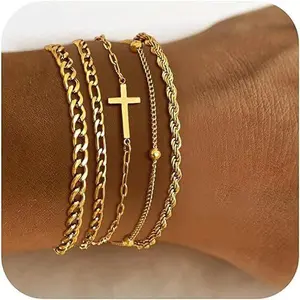 Women's Fashion Multi-layer Cuban Chain Stacking Cross Bracelet Party Jewelry Women's Gift