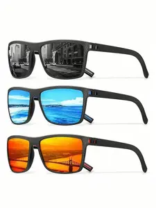 3 Pairs Unisex Retro Plaid Square Frame Sunglasses, Protective Spring Hinges, Unique Lens Colors, Travel Sport Street Style Essential, Trendy Sporty Sunglasses, Trendy Vintage Sunglasses