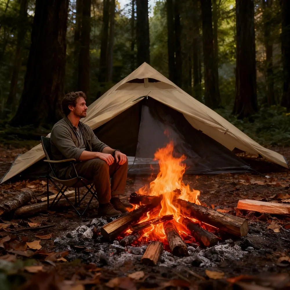 1-Person Pyramid Hiking Tent - & Sun-Resistant Lightweight Khaki Tent Suitable for Backpackers, All-Season Portable Outdoor Shelter with Easy Setup, No Poles Needed for Camping, Hiking, and Emergency Use