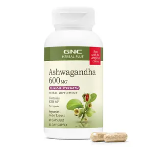 GNC Herbal Plus Ashwagandha 600mg, Stress Relief Support, 60 Capsules, Healthcare Fitness