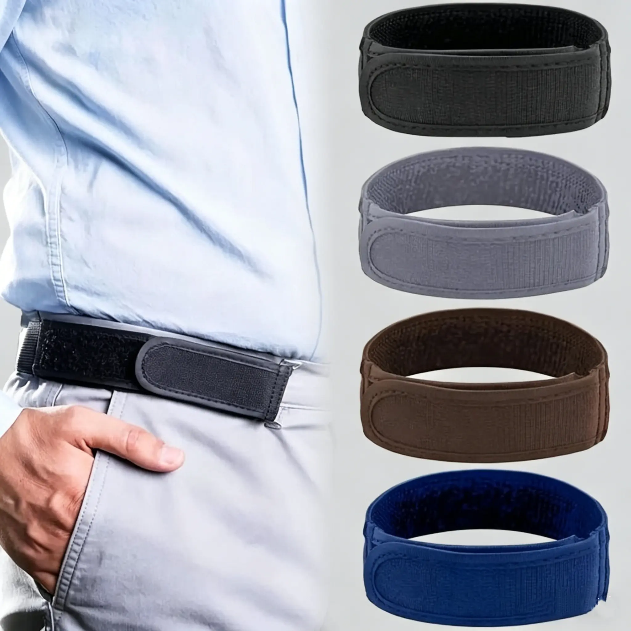 2-Pack Casual Buckle-less Elastic Belt for Men and Women, Adjustable Solid Design with Ultra-Soft Padded Edges, Fits 1.5" Belt Loops, Buckleless Ease, Gentle On Skin