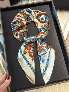 1pc Bandana Style Paisley Print Neckerchief, Faux Silk Square Headscarves For Women, Fashion Scarf For Daily Use, Floral Print Scarf