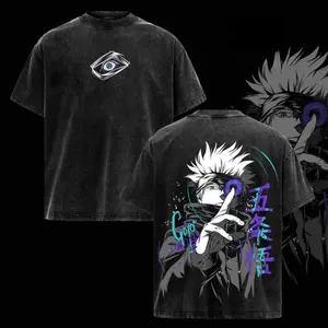 Gojo Satoru Vintage Washed Oversized T-Shirt – Jujutsu Kaisen Anime Graphic Tee, Six Eyes Infinity Technique Manga Art Shirt, Washed Cotton Streetwear, Unisex Casual Top, Gift for JJK Fans Jujutsu Kaisen anime merchandise