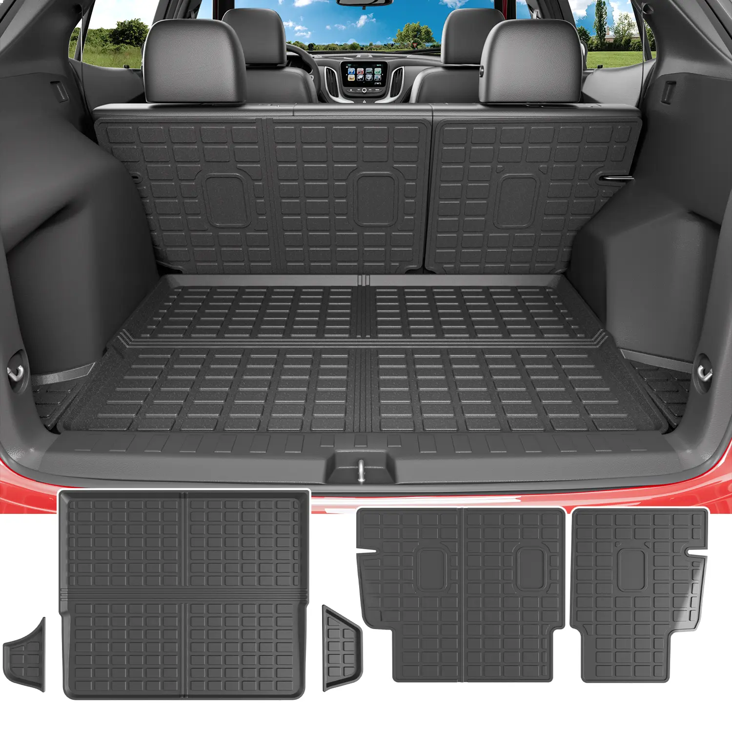 [Fits 18-24 Equinox & Terrain] Trunk Mat Compatible with 2018-2024 Chevrolet Equinox/GMC Terrain Cargo Mat Backrest Mat Cargo Liner Replacement for 2018-2024 Chevy Equinox/GMC Terrain Accessories (Trunk Mat + Backrest Mat)