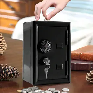 Mini SIZE Money Safe And Cash Lock Box, Mini Key Storage Box,Piggy Bank,Sturdy Iron Box, Built-In Pullable Change Storage Box
