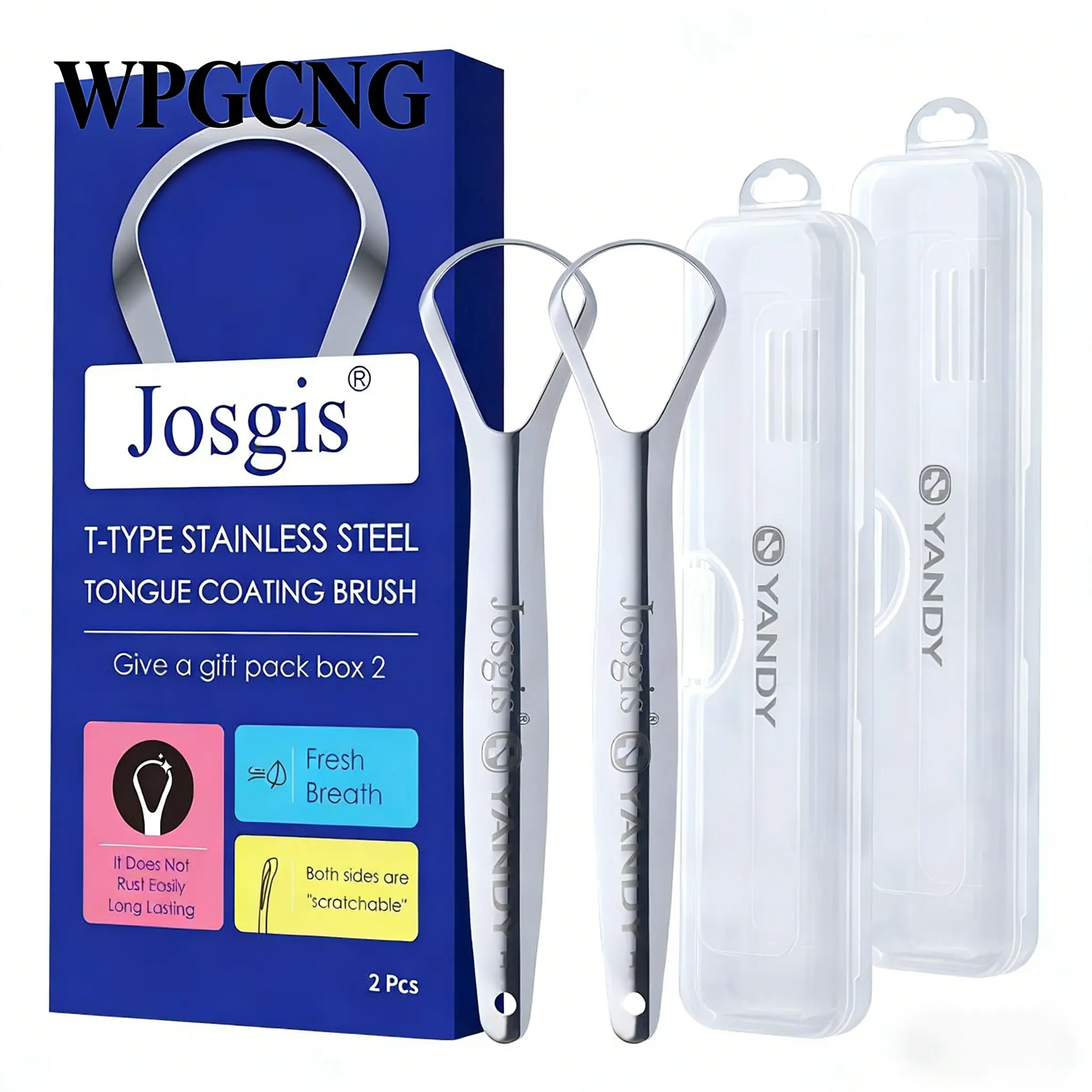 Josgis Stainless Steel Tongue Scraper 2 Pack - Fresh Breath & Rust-Resistant, Dual-Sided Oral Care Tool
