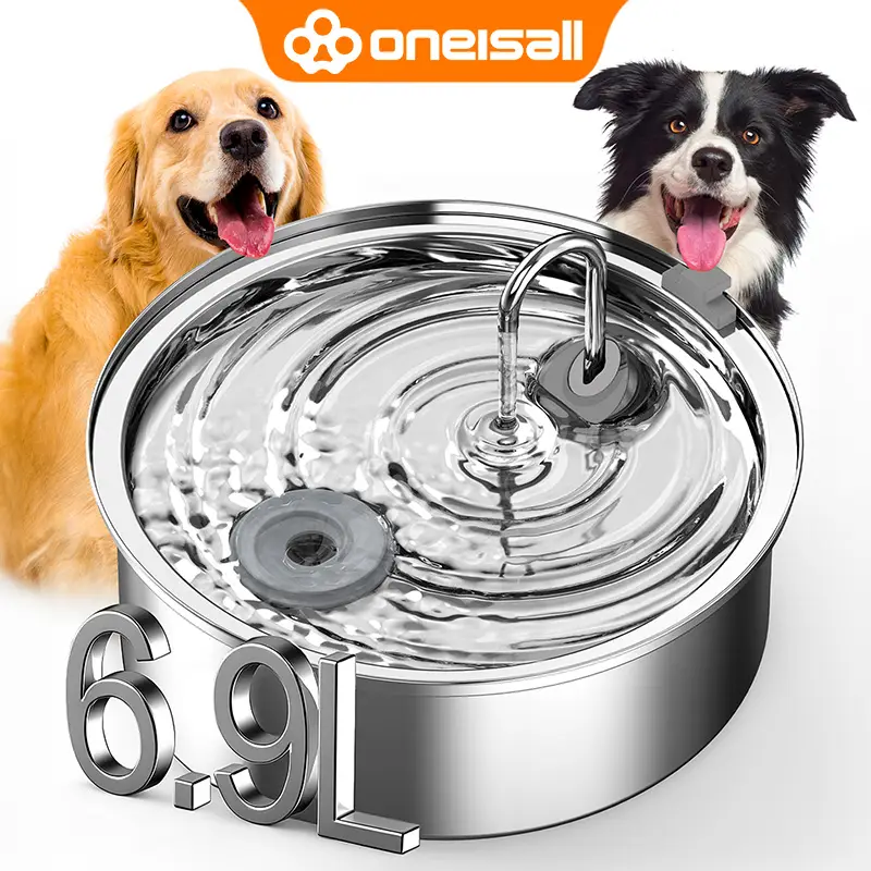 oneisall Dog Water Fountain with 3 Triple Filtration ,6.9L Stainless Steel Dog Fountain,Super Quiet ,Great for Large Dogs,Cats and Multi-Pet Home