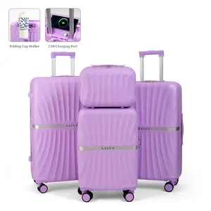 AAIVV Luggage Set 4 Piece Expandable ABS Hardshell Suitcase with TSA Lock 20in Carry-On Cup Holder USB Charging Port Airline-Approved Wheels Ideal for Family Travel