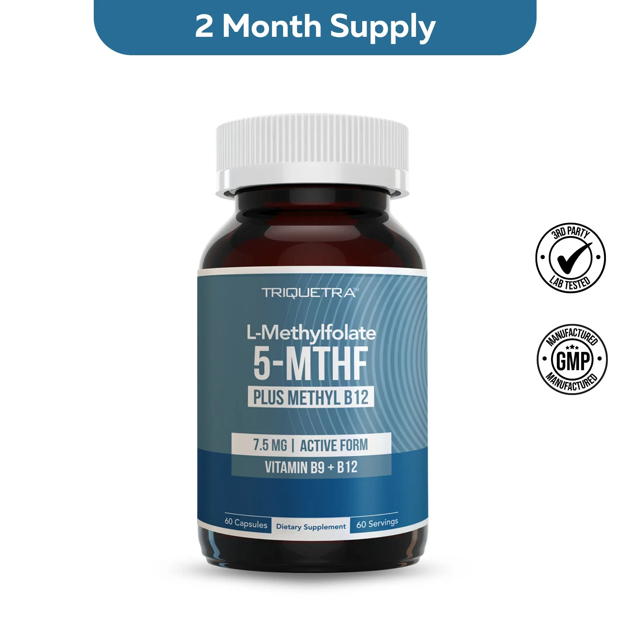 L-Methylfolate 7.5mg + Methyl B12 | Active 5-MTHF Form, Supports Mood, Methylation, and Cognition – 60 Capsules
