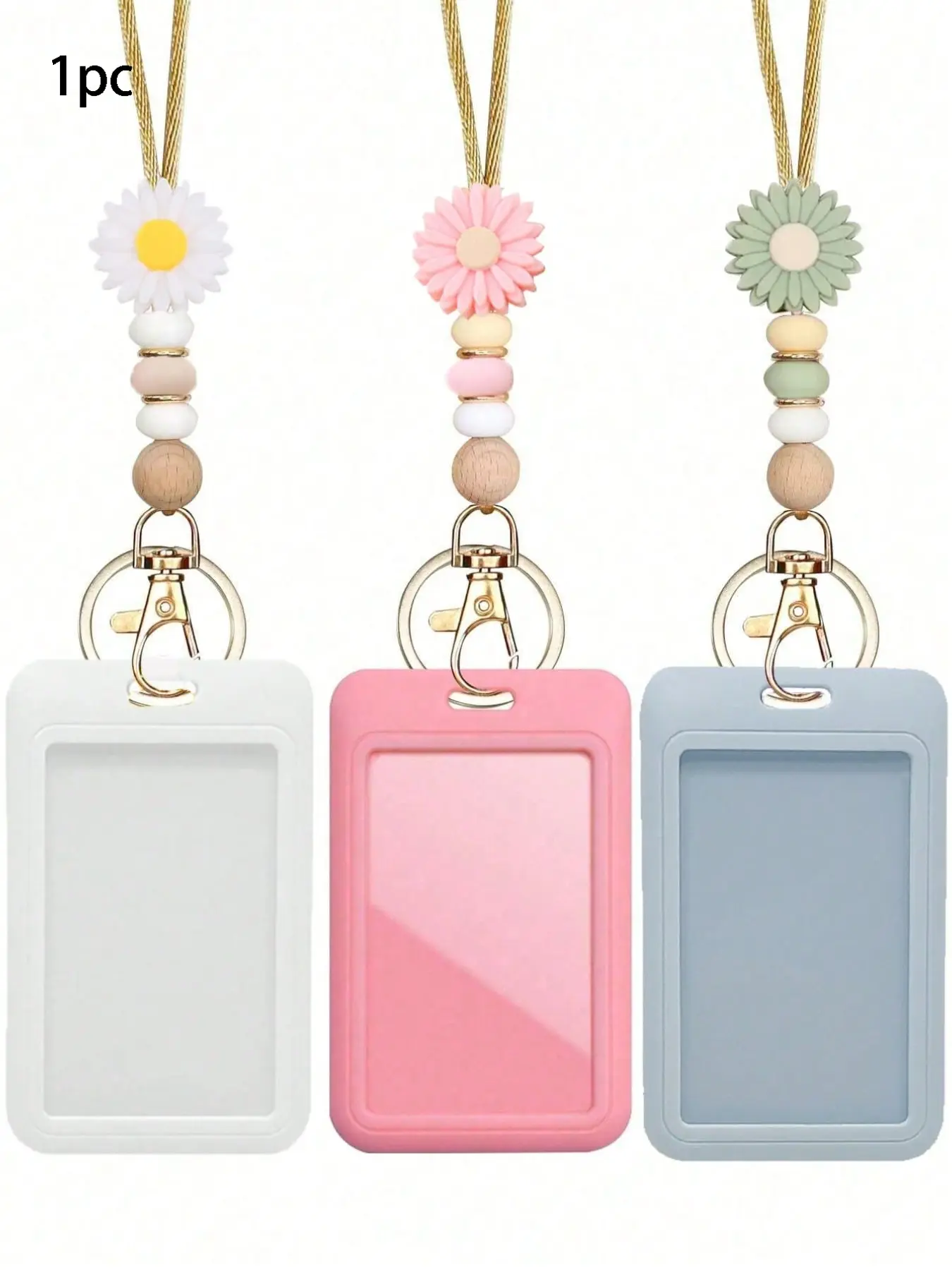 Daisy Boho Detachable Silicone Bead Lanyard Card Holder, Id Lanyard Badge Holder, Fun Identity Tag Strap, Keychain, Climbing Buckle, Perfect Gift for Doctors Nurses Office Staff