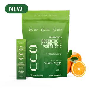 SUU Tri-Biotics Prebiotic Probiotic Postbiotic Tangerine Orange Flavored 7 Sachets for Digestive Mental Clarity & Vitality Support