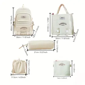 5 Solid Color Backpack Sets, Large Capacity Backpack, Easy Handbag Coin Purse, Casual Crossbody Bag, Pencil Case Handbag, Lightweight Student Schoolbag Set, Free Little Duck Pendant, Free 3 Badges And Little Rabbit Pendant