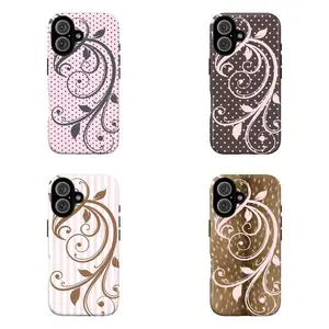 Aesthetic Floral Swirl Phone CaseVintage Leaf Pattern, Soft Pink Polka Dot & Stripe Design Cover For iPhone 17 Pro Max 16 15 14 13 12 11 for Samsung S21 S22 S23 S24 S25 Phone CaseTough Phone Casegift for him for her