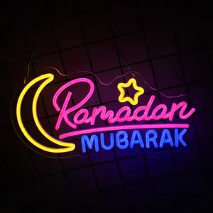 USB LED Islam Ramadan Neon Sign Moon Light 8inx16in Hanging Wall Decor for Ramadan Kareem Eid Mubarak Home Bedroom Islamic Party Decorations Night Lamp