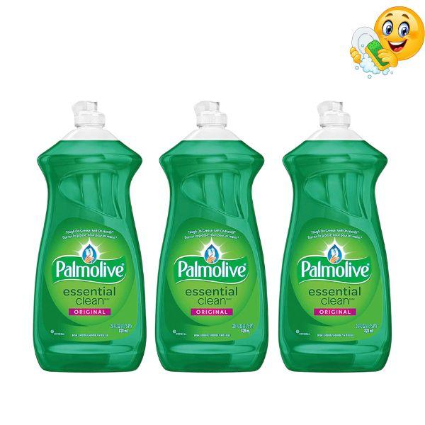 Palmolive Essential Clean Dish Soap Original Scent 28 oz (Pack of 3) – Antibacterial Dishwashing Liquid, Tough on Grease, Kitchen Cleaning Soap for Dishes & Cookware
