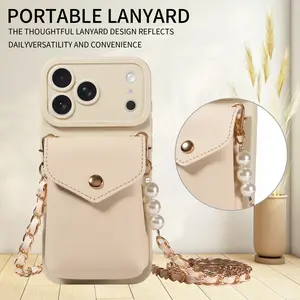 iPhone 17 Pro Max Wallet Case Leather with Card Slots Crossbody Strap Shockproof for Apple 17 Air