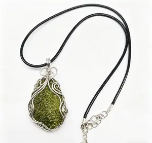 Hand-Wrapped Czech Moldavite Raw Stone Necklace | 5-10g Cord Pendant for Daily Wear & Gifting outdoorfun