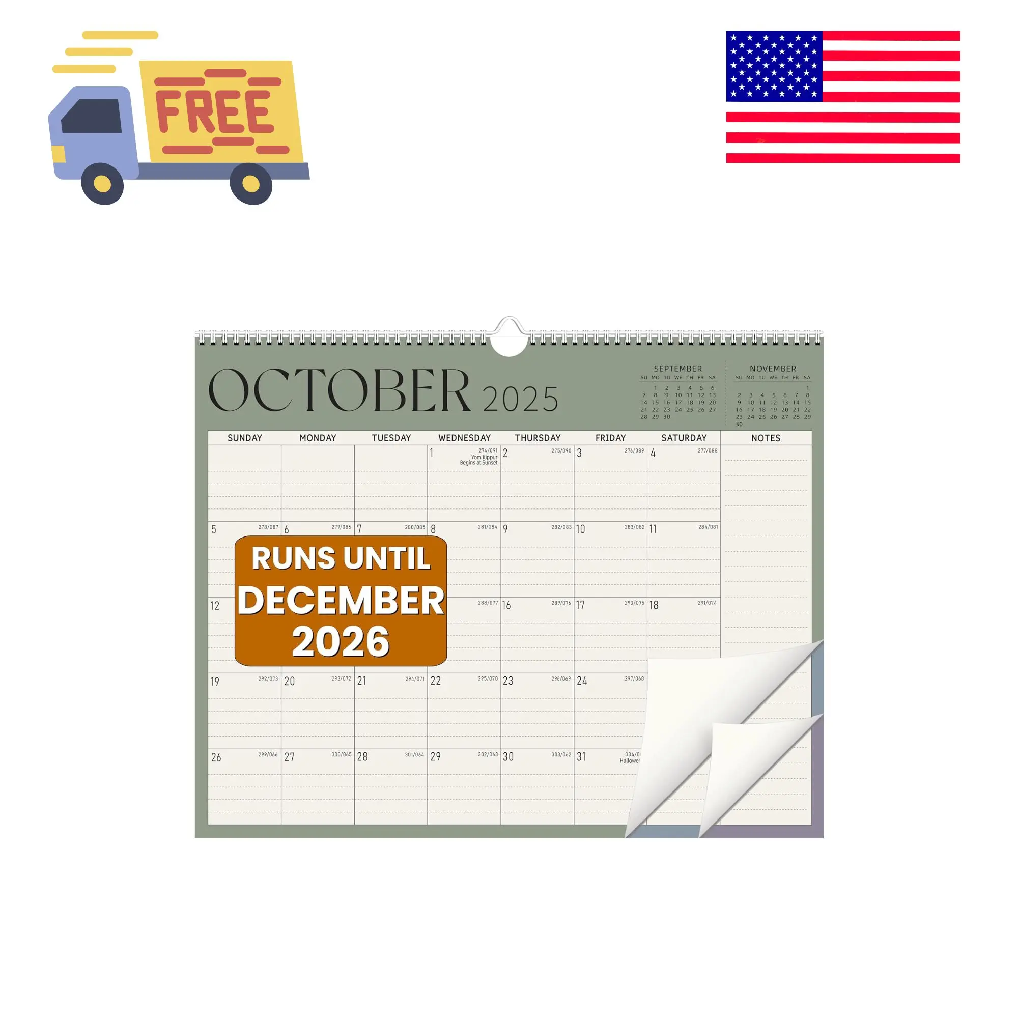 2025-2026, Monthly Wall Calendar, Runs Until Dec 2026, 14.5" x 11.5"