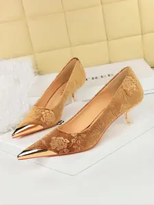 Velvet Rose Pattern High Heels, Metal Pointed Toe, Transparent Stiletto, Multiple Colors, Casual & Formal Wear, All Seasons
