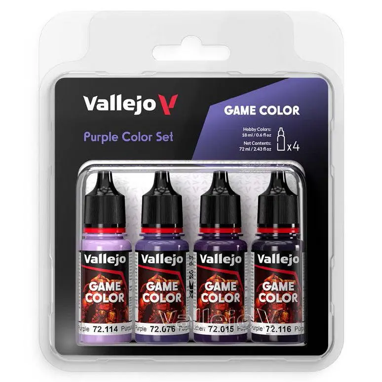 Vallejo Game Color Purple Paint Set - 4x18 ml, Blister Pack, BSL Color System, Exclusive Video Tutorial, Ideal for Glazing Over White and Pale Tones