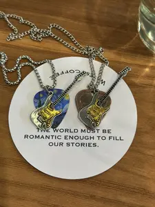 Handmade Creative Bass Guitar Necklace, Guitar Pick Handcrafted Jewelry, Unisex Punk Rock Hip Hop Style, Fashion Accessory