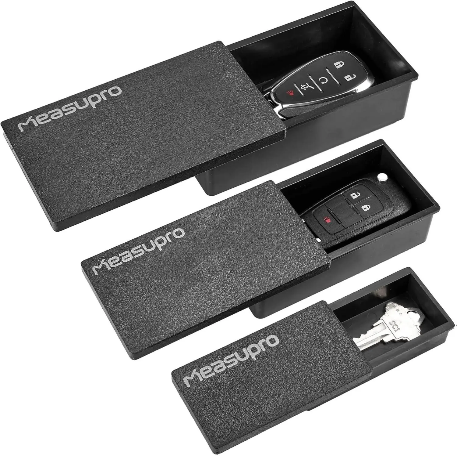 Magnetic Key Holder for Car 3 Pack Small Medium Large - Magnetic Key Boxes for Under Car Hide A Key Magnetic Key Hider Store a Spare Key for Your Home Office Spare Keys Never Lock Out