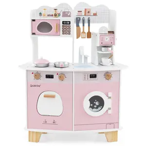 Pink Kids Coffee Kitchen Playset with Microwave Oven Stove for 3+ Years Old