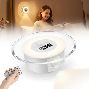 Remote Control Light with Clock Motion Sensor Night Light with Stick-On Base, Cruise Rechargeable Battery Powered Cordless Glow Light, Ideal for Bedroom, Bathroom, Stairway- Moonlit