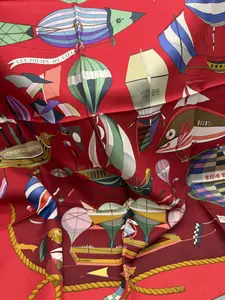 Pre-owned HERMÈS Silk Bag Accessories Les Folies du Ciel 90cm Scarf | Red Aviation Balloon Print | Loïc Dubigeon