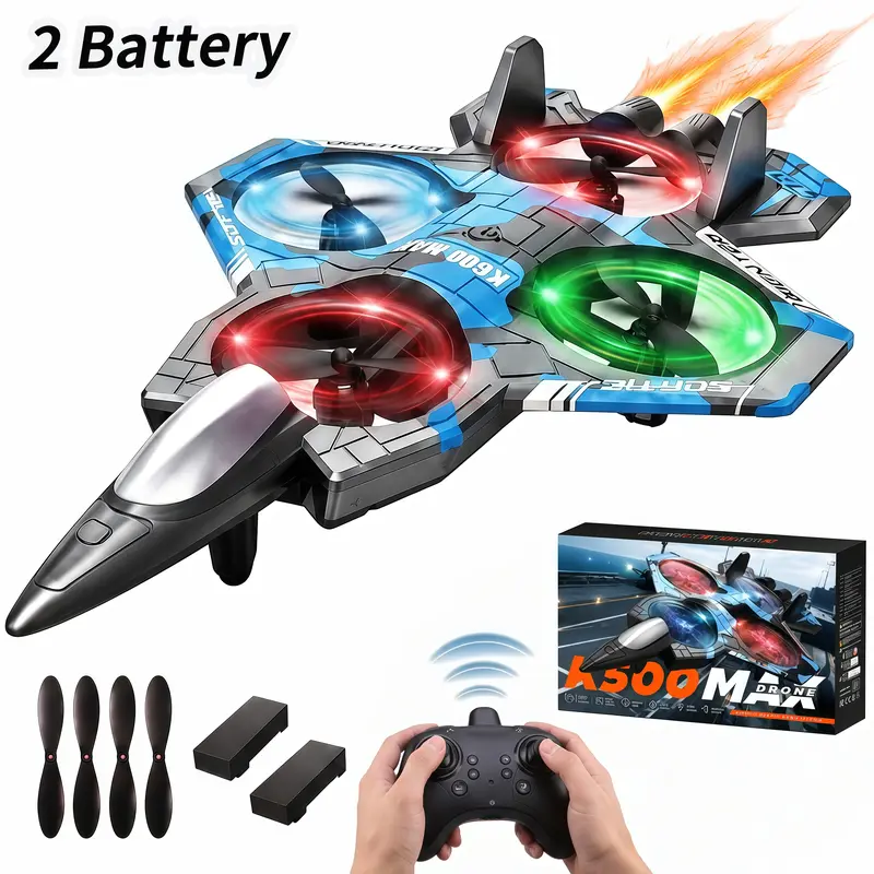 Popular Kids RC Jet Fighter Flying Toy - Premium Crash-Resistant EVA Plane, LED Lights, 2 Batteries Longer battery life Altitude Hold, 360° Flips, 1-Touch Takeoff, Adjustable Speed, Indoor/Outdoor Remote Control Toy Gift for Boys & Girls, Boy Gifts, Perfe