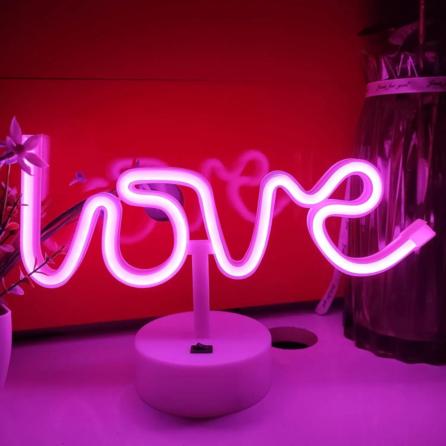 Neon Signs with Holder Base,USB or 3-   Neon Light,LED Table Decoration,Bedroom Wall Decoration,Birthday ,Wedding Supplies Business (Love)