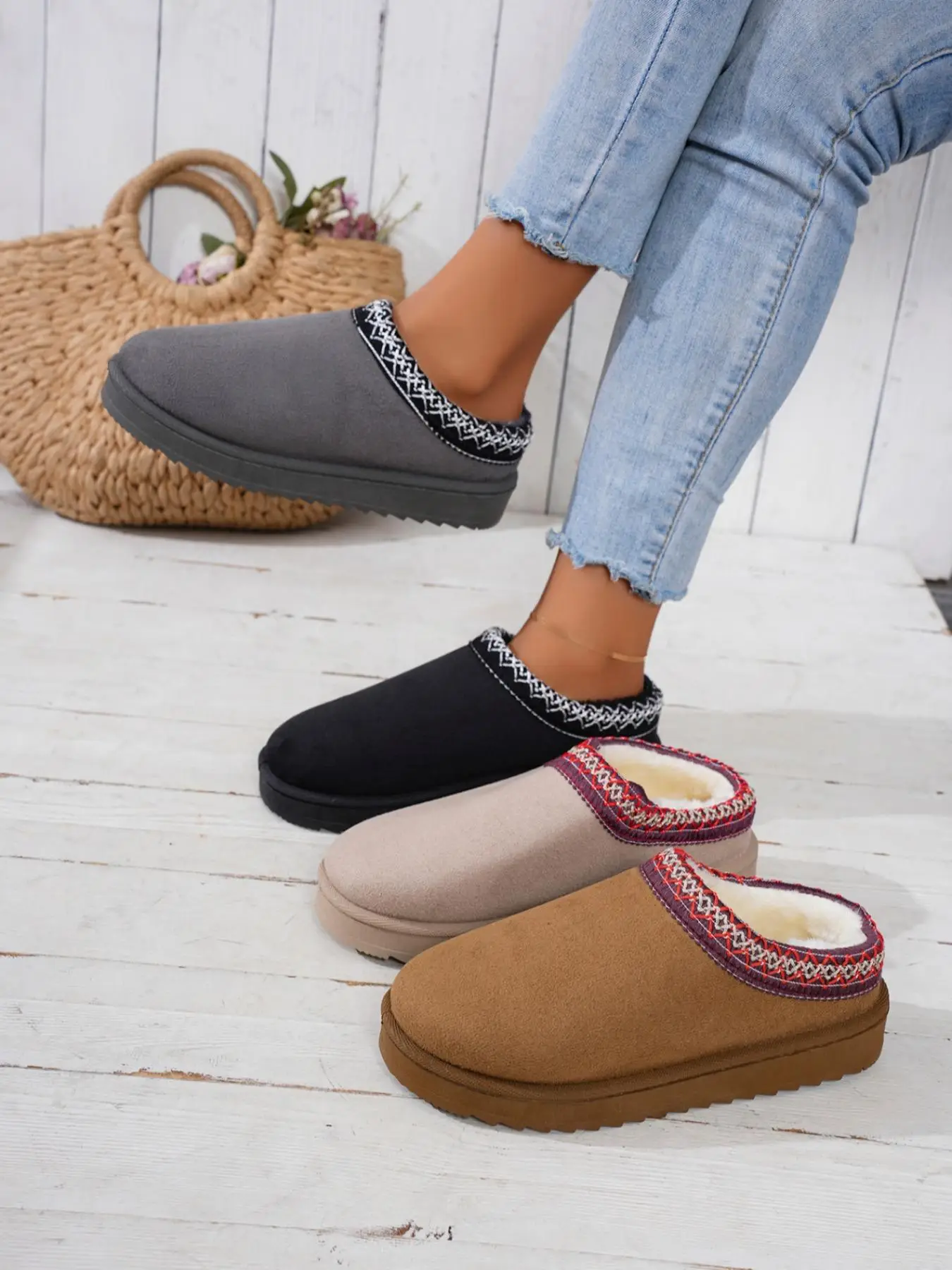 Women's Solid Color Plush Lining Slippers, Casual Soft Comfortable Home Slippers, Warm Slippers for Indoor & Outdoor Use for Fall & Winter