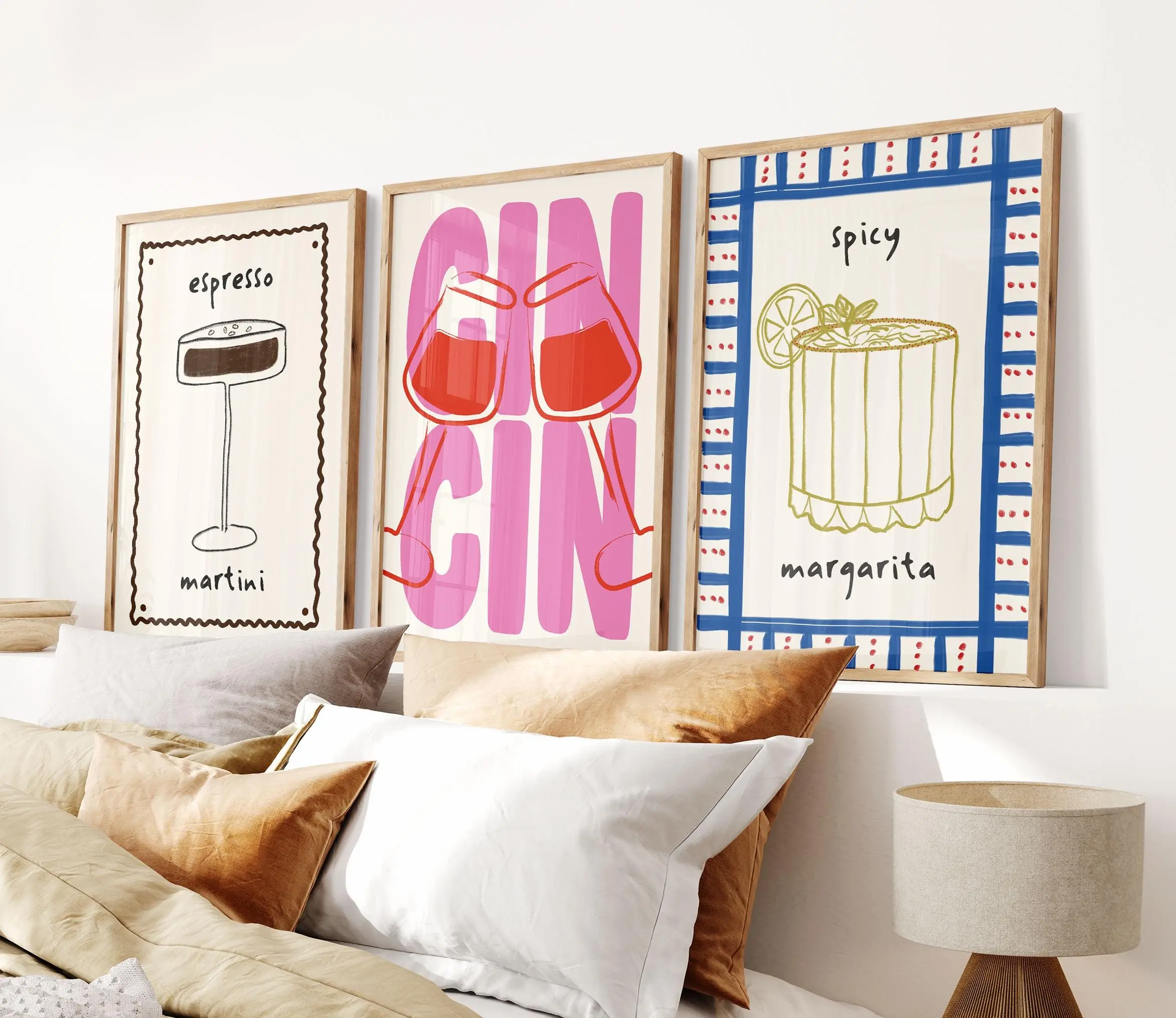 Set of 3 Poster, Trendy Cin Cin Cheers Print, Retro Wine Poster, Cocktail Posters, Bar Cart Art Print, Maximalist Trendy Kitchen Wall Art Decor Frames