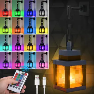 Pixelated Lantern Night Light - 16 Colors LED  Light with Remote Control, USB Rechargeable  Lantern Lamp for Gamer Boys Girls Bedroom  Room Wall Decor