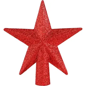Glitter  Tree Topper - Christmas Red Decorative Holiday Tabletop Desktop Mini Trees Toppers Sparkle Bethlehem  Decor Xmas Ornament 4"