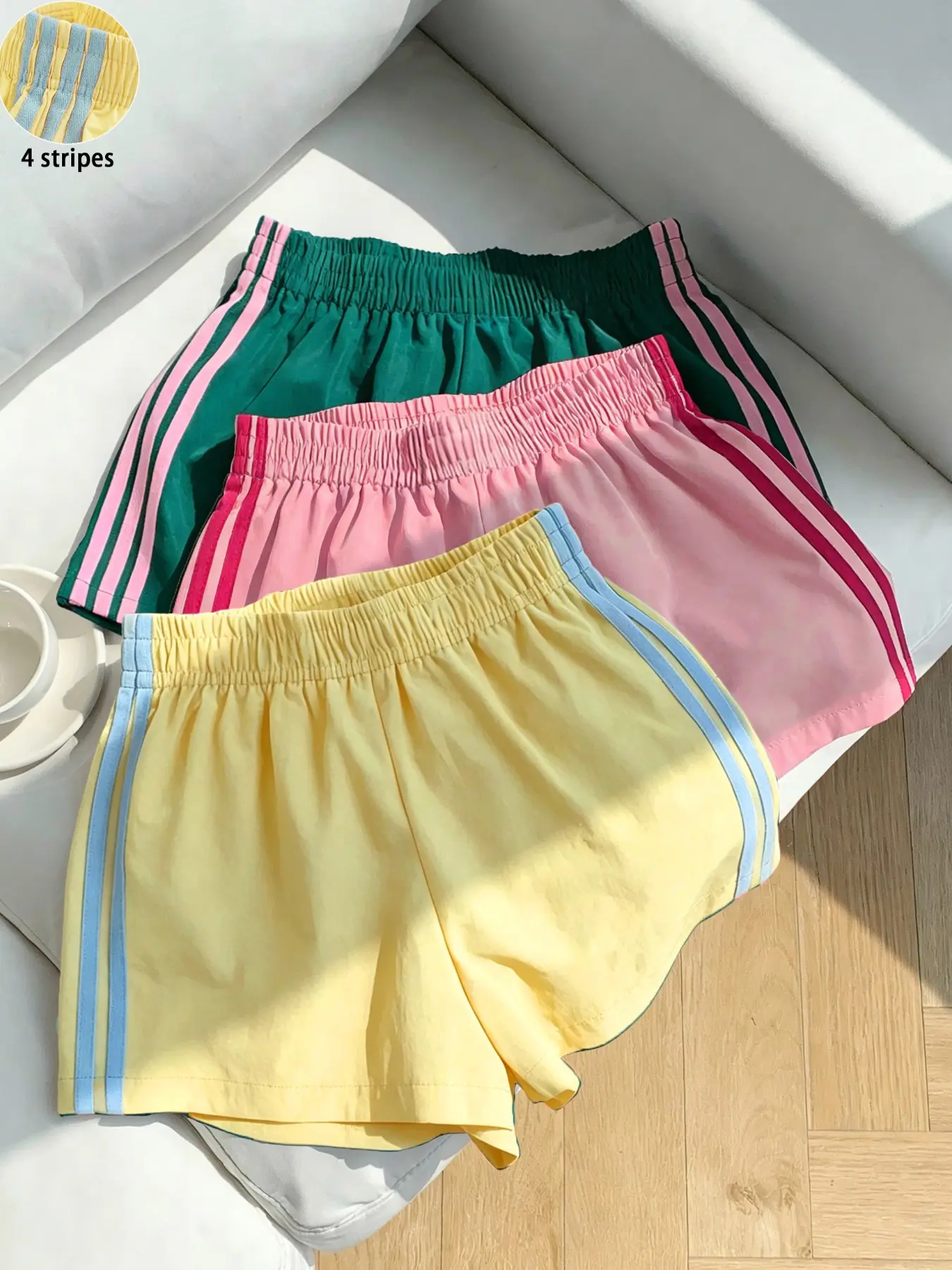Women's 3-Pack Side Stripe Loose-Fit Oversized Baggy Striped Shorts, Y2K Street Style Summer Pants, Ideal for Beach Vacation Yoga, Casual Fashion Essentials, Bottom