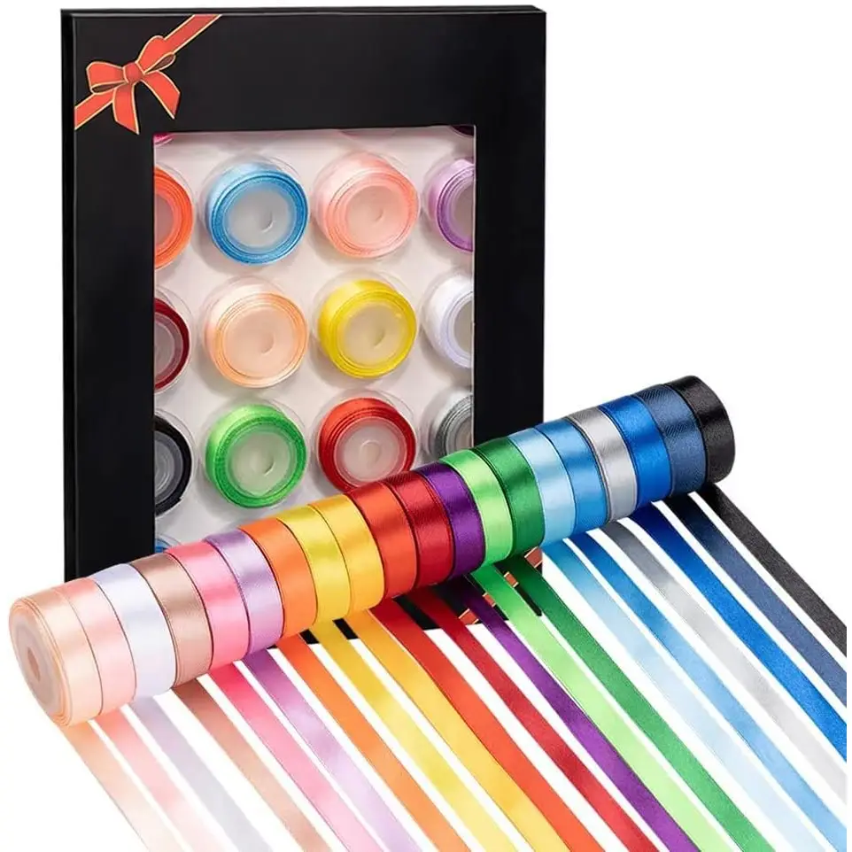 Double Faced Rainbow Satin Ribbon, 3/8" Wide 5 Yard/Roll-20 Rolls 100 Yards, Colorful Ribbon Set  for Christmas  Wrapping, Crafts, Hair Bows, Wedding Party Decor  Shower