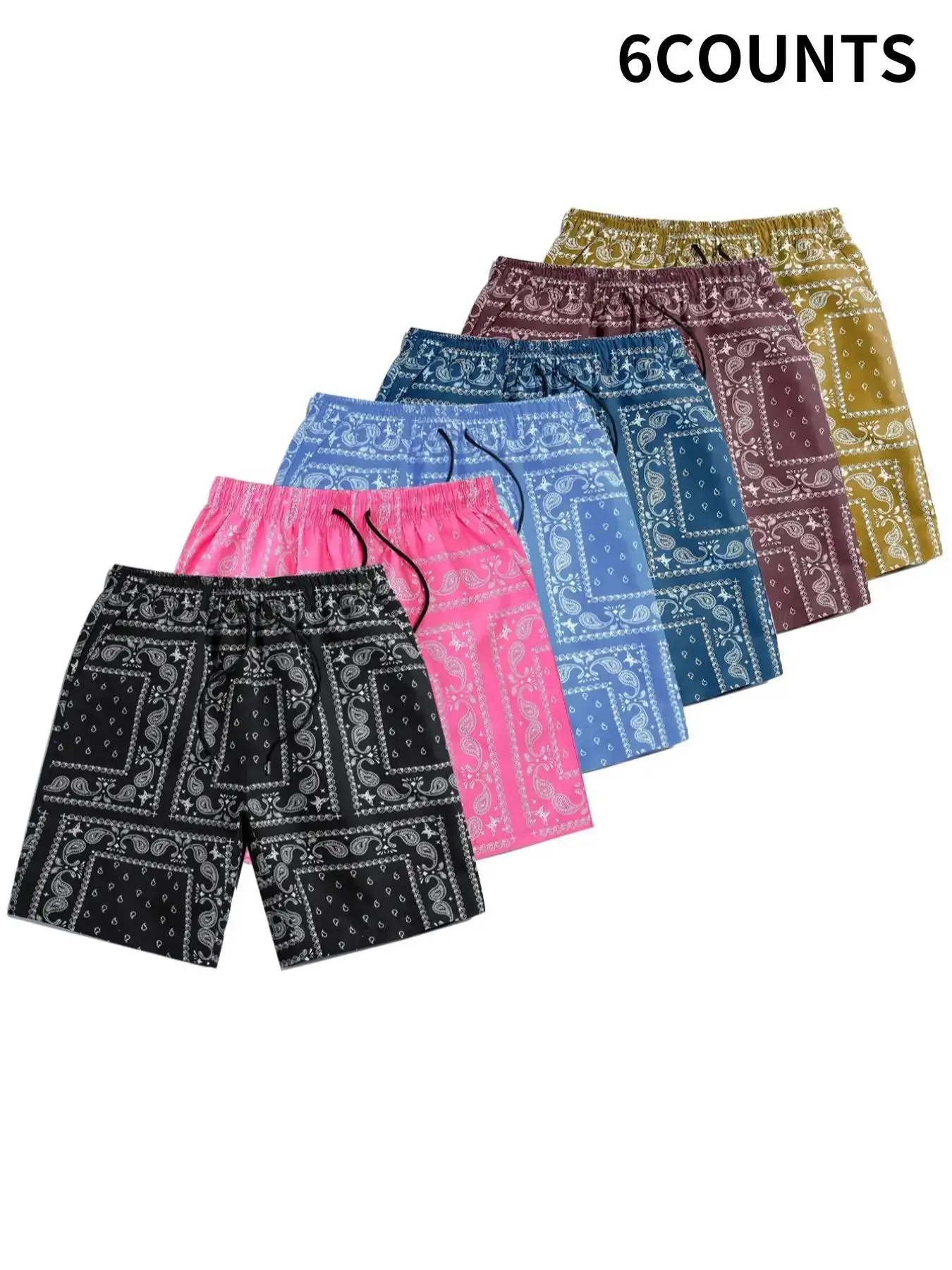 Men's Paisley Print Drawstring Waist Shorts, Shorts for Men, Comfy Clothes for Men, Casual Pocket Design Straight Leg Shorts for Summer, Men's Bottoms