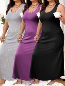 【plus size】 solid color tank nightdress, casual loose comfy sleeveless nightgown for women, women's sleepwear for all seasons, loungewear, womenswear, nightdress pj