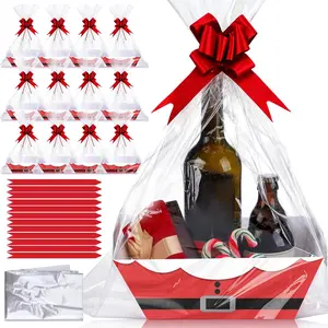 36 count 12 Pack 8 x 10 inch Christmas Baskets for Gifts Empty Santa Belt Cardboard Baskets Bags Kit Red Pull Bows  Basket for Xmas