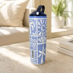 Owala FreeSip Blue Coastal Print Water Bottle Leakproof Travel Tumbler