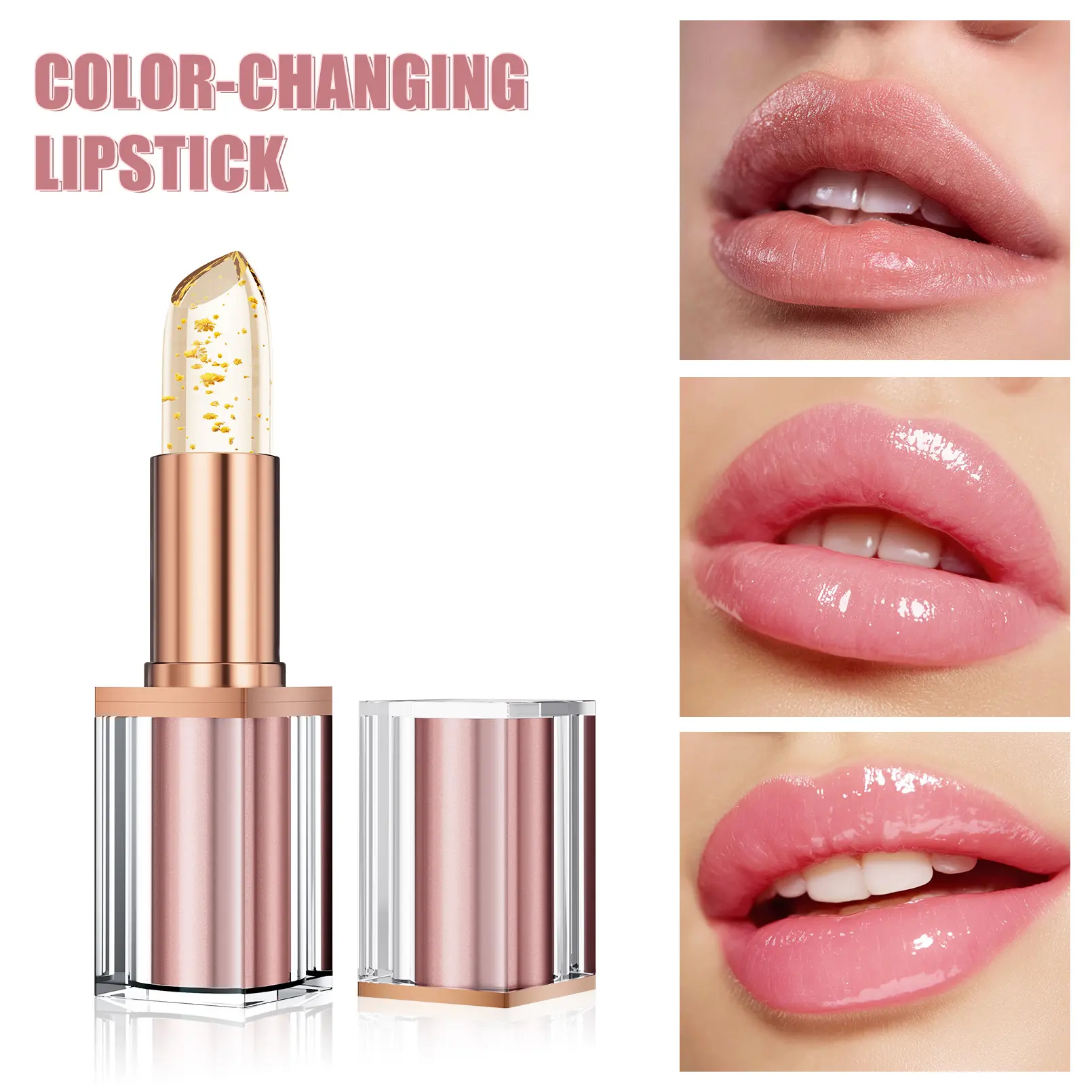 QIC Transferproof Color-Changing Lipstick, Gold Foil PH Lipstick, Smudge-Proof Glossy Lip Glow for All-Day Wear