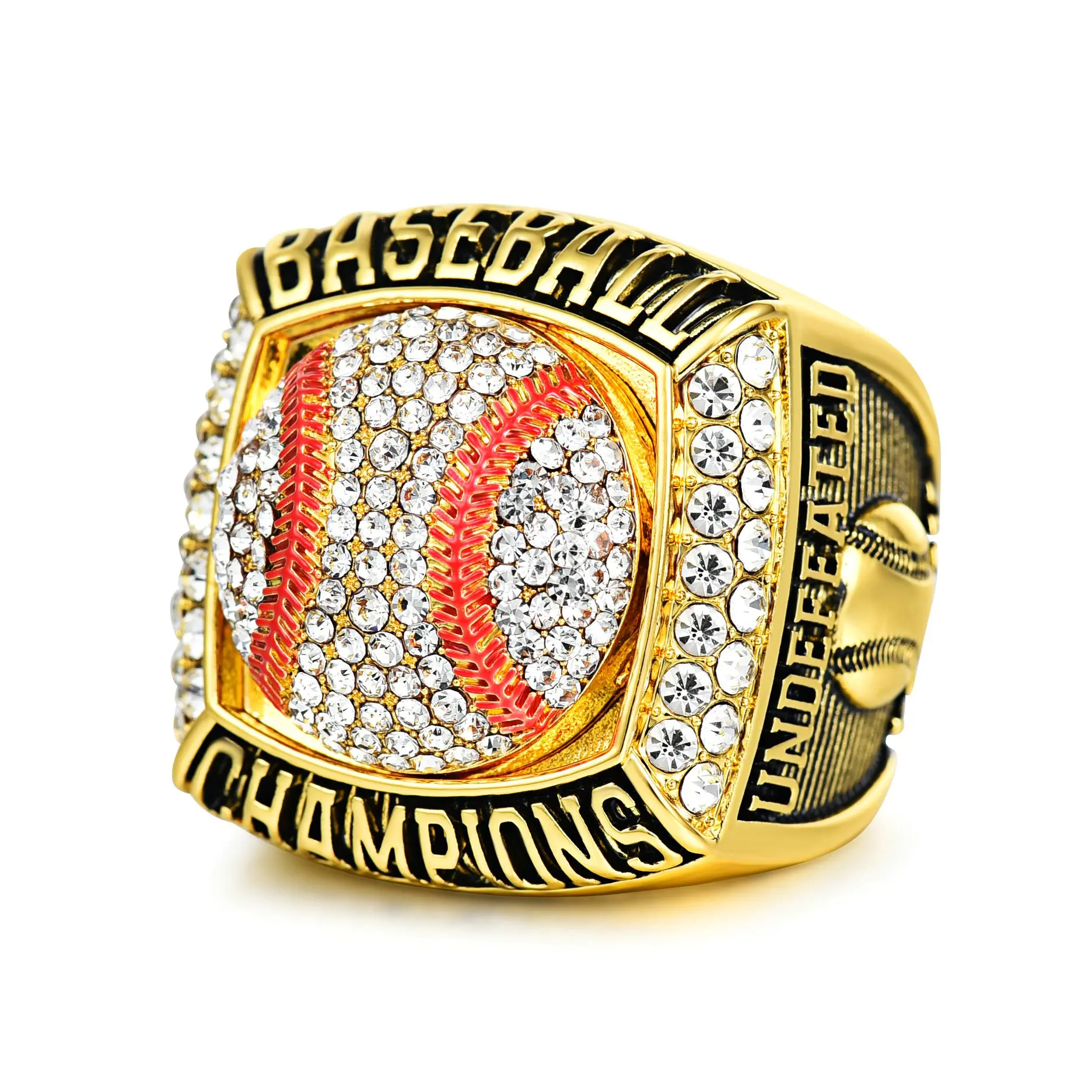 Gold Baseball Championship Ring Luxury Gold Electroplated Trophy Ring with Crystals, Sports Memorabilia Gift for Baseball Fans Players and Coaches