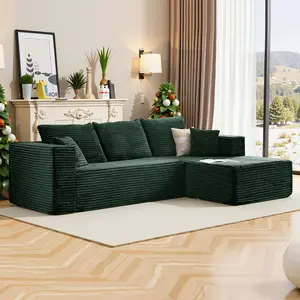 Luxury Cloud-Like Corduroy L-Shape Sofa, Modular Boneless Sectional Couch with Reversible Chaise, Ultra Soft Lounge Sofa No Assembly Needed for Living Room Bedroom