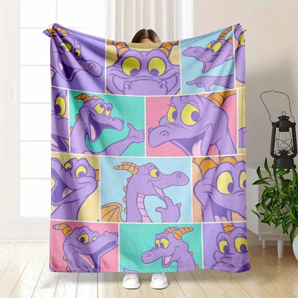 Figment Purple Dragon Flannel Blanket Whimsical Cartoon Character Print Super Soft Plush Cozy Warm Home Decor Essential Sofa Couch Throw Bedding Accessory Perfect for Movie Nights Family Gatherings Birthday Gifts.