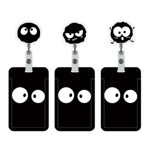 3 Retractable ID Name Badge Clips with Rotating Alligator Clip (with Keychain), Nurse Badge Reel, ID Name Badge Clip Accessories with Black Coal Ball Funny Expression