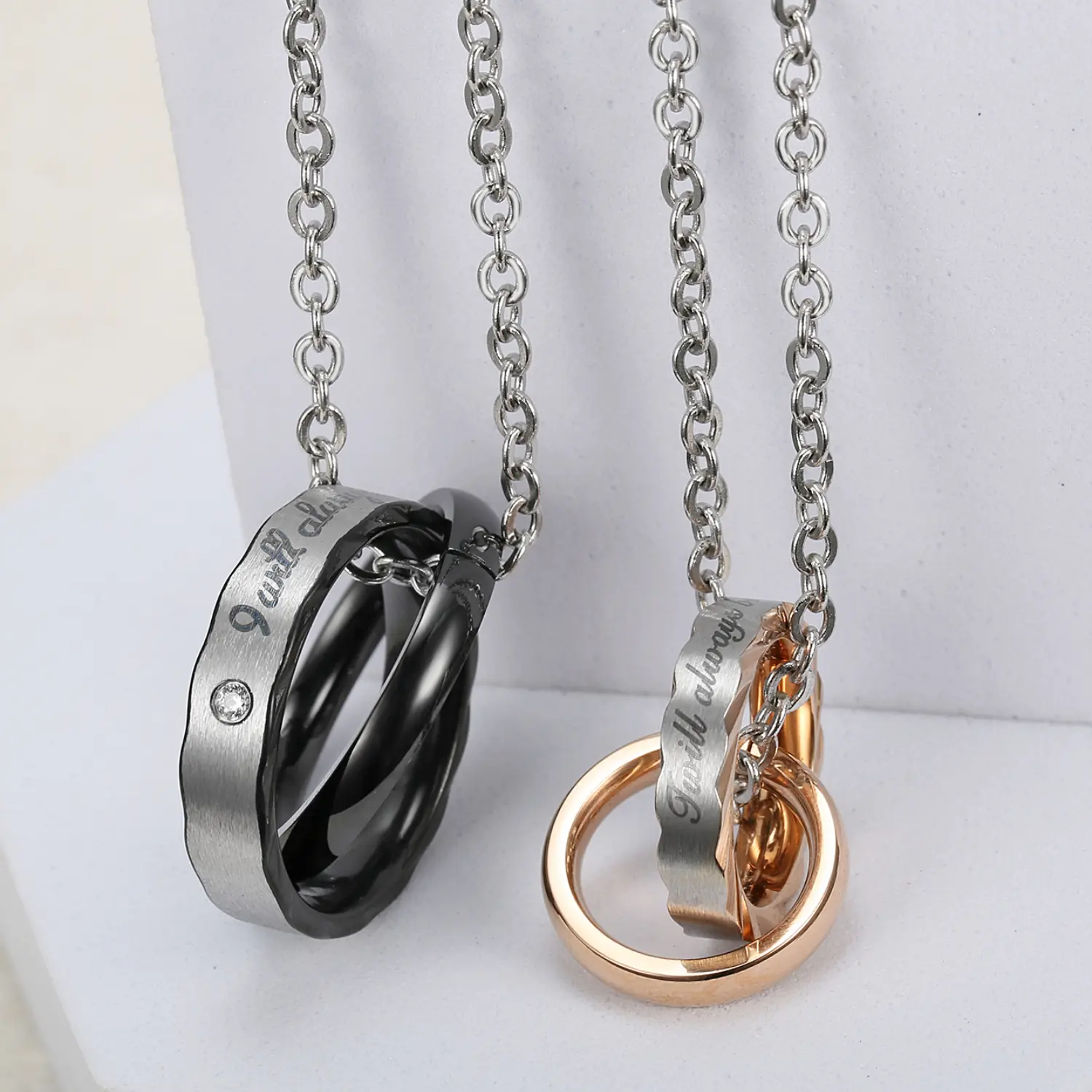 1pc Minimalist High-quality Couple Necklace, Fashionable Double Ring English Letter Pattern Stainless Steel Men's and Women's Necklace, Anniversary, Wedding, Valentine's Day Gift, Daily Casual Wear Accessories, Minimalist Necklaces
