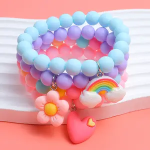 4 Cute Bracelets. Bracelets for Girls and Women. Heart, Flower, Rainbow, Beads. Anime Bracelets.