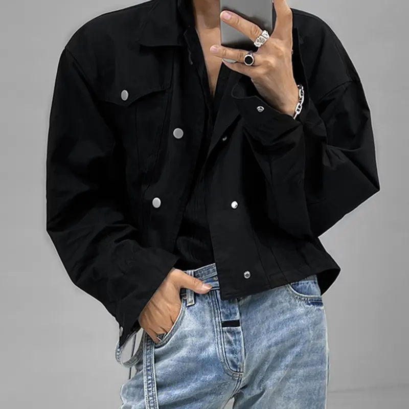 INCERUN Men's Long Sleeve Coats Outwear Turn-down Collar Casual Hippie Short Jackets Overshirt Streetwear Hoodie