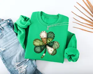 Patchwork Shamrock Adult Sweatshirt - St. Patrick's Day Unisex Crewneck in Soft Cotton Polyester Blend for Cozy Everyday Wear - Hello Handpressed